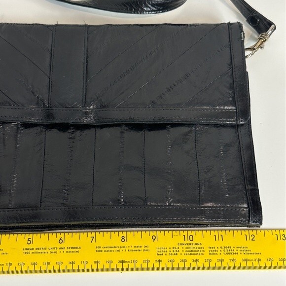 Vintage Black Eel Skin Leather 90s Convertible Shoulder Bag Clutch - Picture 5 of 8